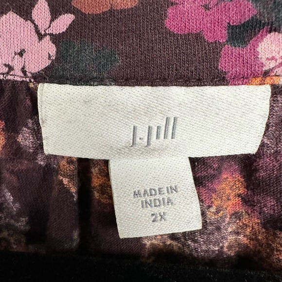 J Jill Top Womens 2X Plus Burgundy Floral Long Sleeve Button Down Casual Office - Picture 7 of 12
